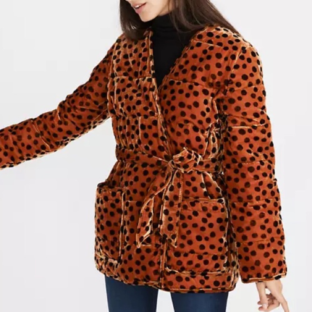 Madewell Velvet Quilted Wrap Jacket in Leopard Dot